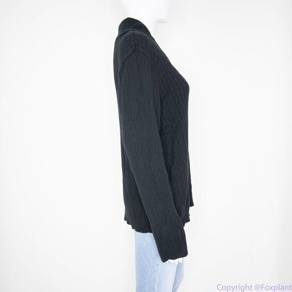 Karen Scott shawl collar black cotton sweater with metal button, women's‎ XL - Picture 10 of 13
